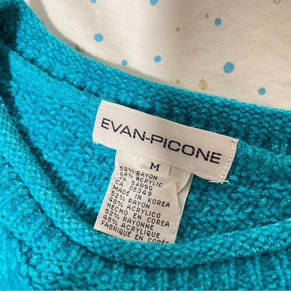 Vintage Evan Picone Chenille Cable Knit Teal Blue Sweater - Picture 9 of 12